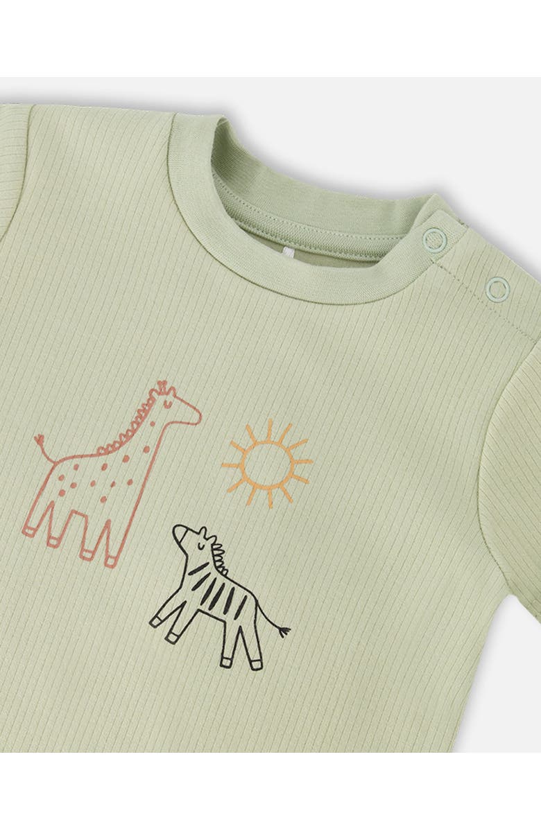 Deux par Deux Cotton Rib Jersey T-Shirt and Organic Cotton Jersey Short Set, Alternate, color, Sage Green And Black