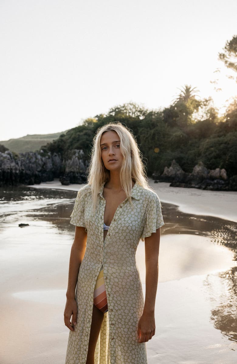 Billabong Garden Party Floral Print Flutter Sleeve Maxi Shirtdress, Alternate, color, 