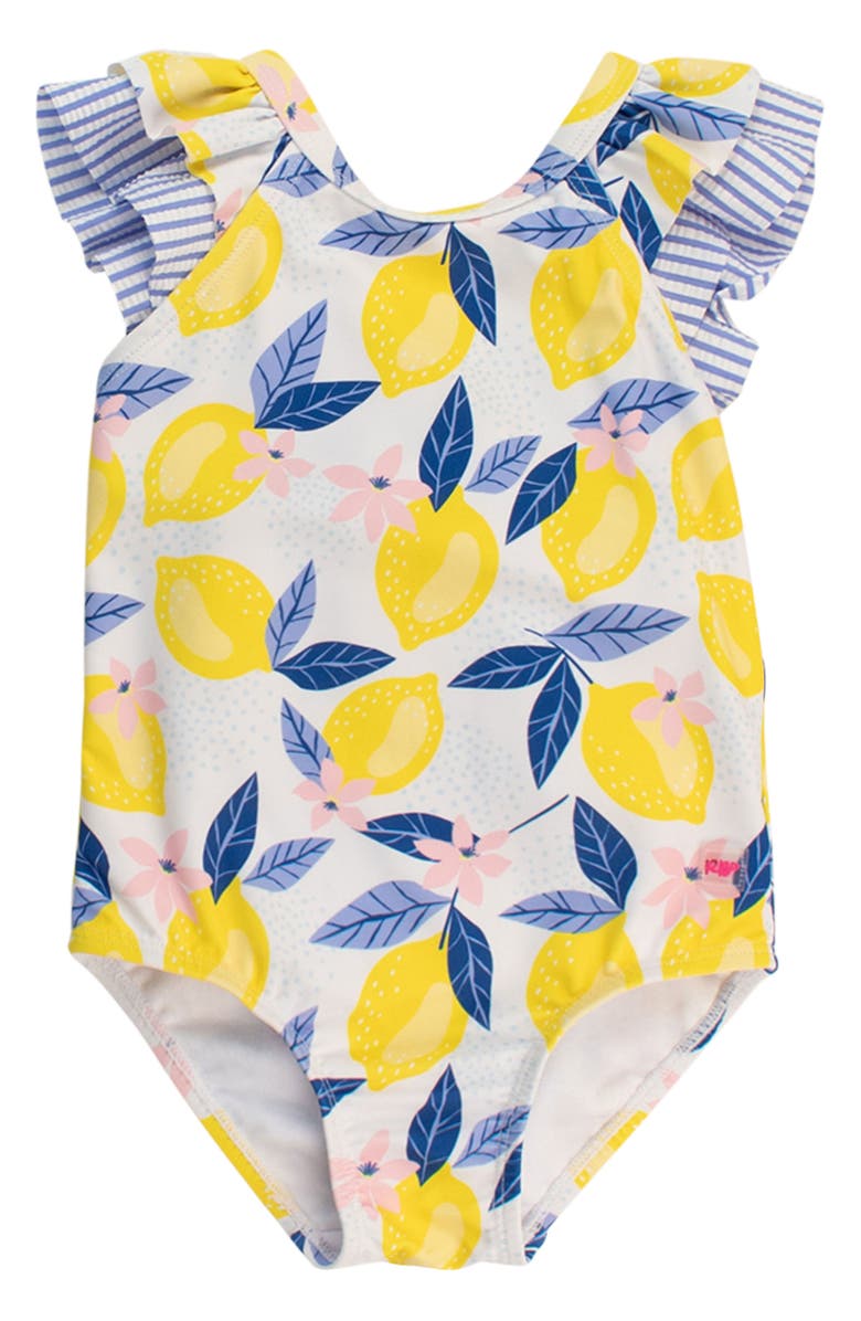 RuffleButts Lemon Capri Ruffle One-Piece Swimsuit, Main, color, Yellow