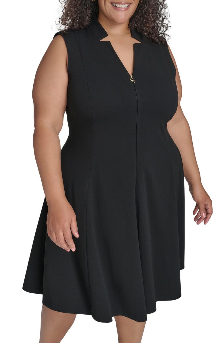 Calvin Klein Logo Zip Scuba Crepe Dress, Main, color, Black