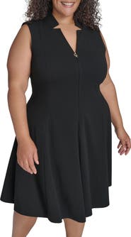 Calvin Klein Logo Zip Scuba Crepe Dress