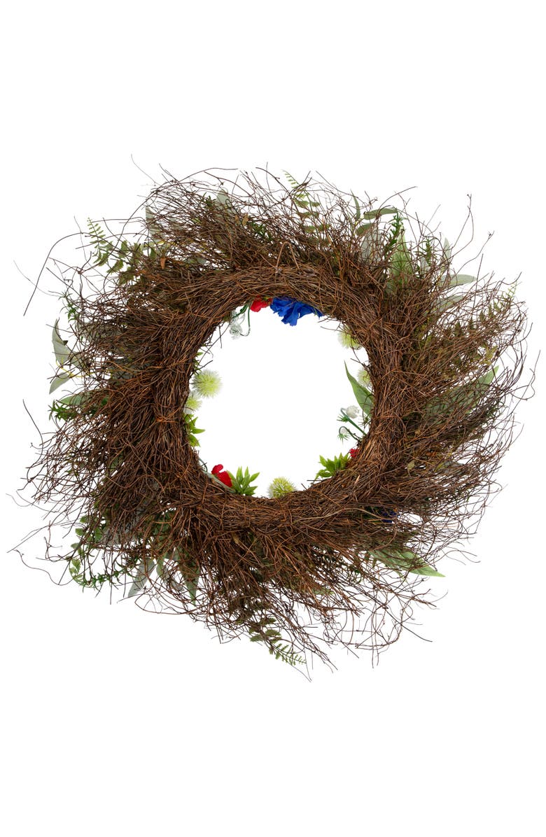 Northlight Americana Buttonbush and Carnation Floral Patriotic Wreath - 24", Alternate, color, Red