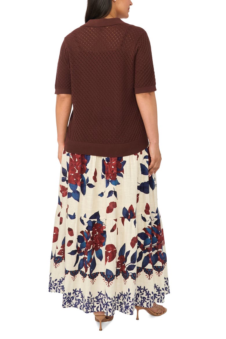 Pointelle Polo Sweater, Alternate, color, CHOCOLATE FUDGE