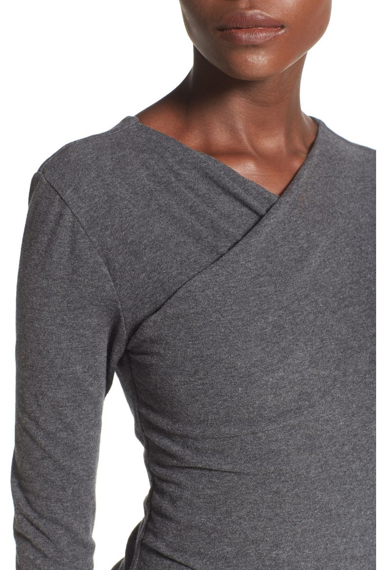 Melange Jersey Wrap Dress, Alternate, color, HEATHER CHARCOAL