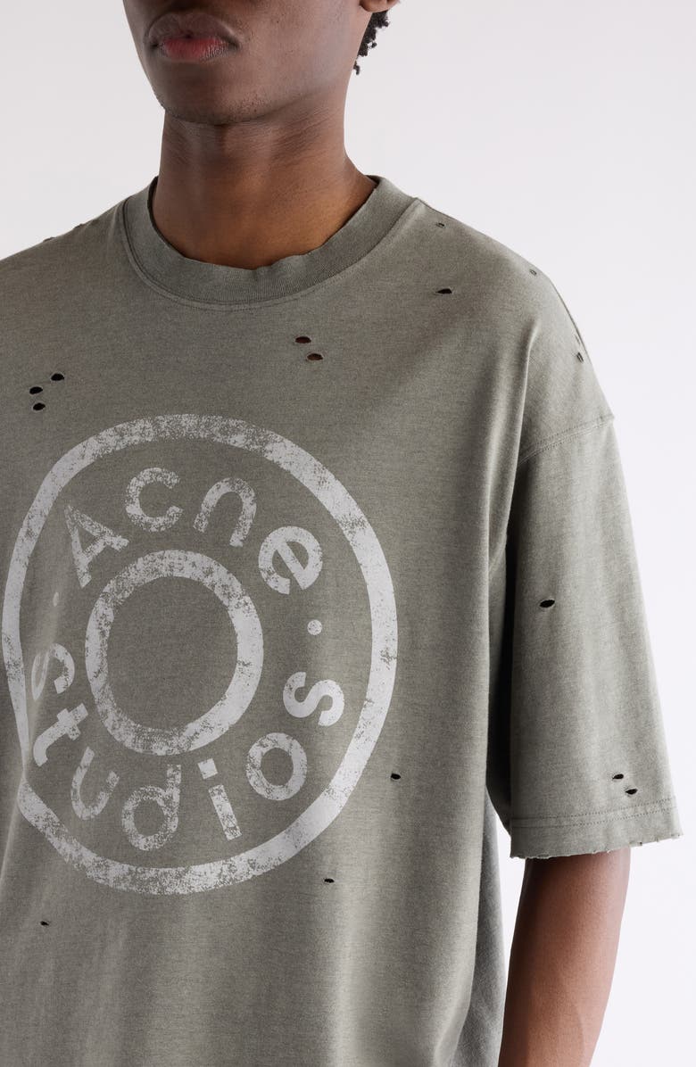Acne Studios Oversize Ripped Logo Graphic T-Shirt, Alternate, color, Moss Green