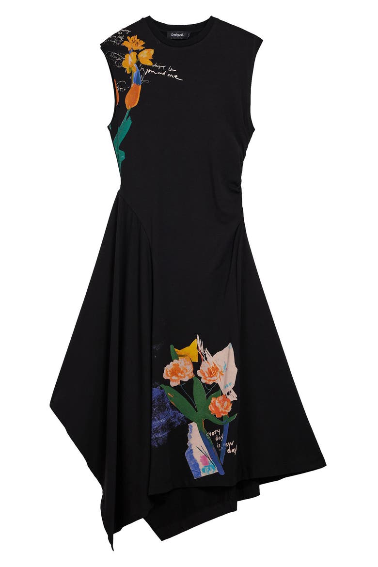 Asymmetric Sleeveless Dress, Alternate, color, BLACK