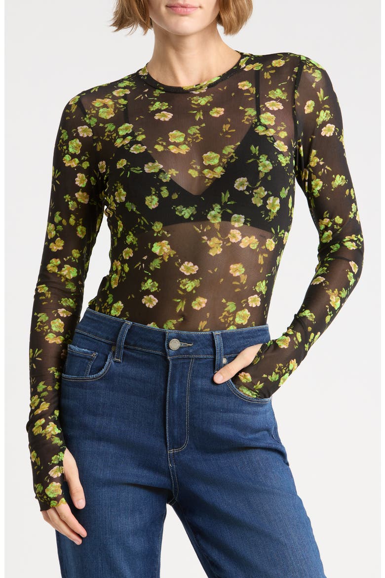 Kaylee Printed Long Sleeve Mesh Top, Main, color, CITRUS DITSY