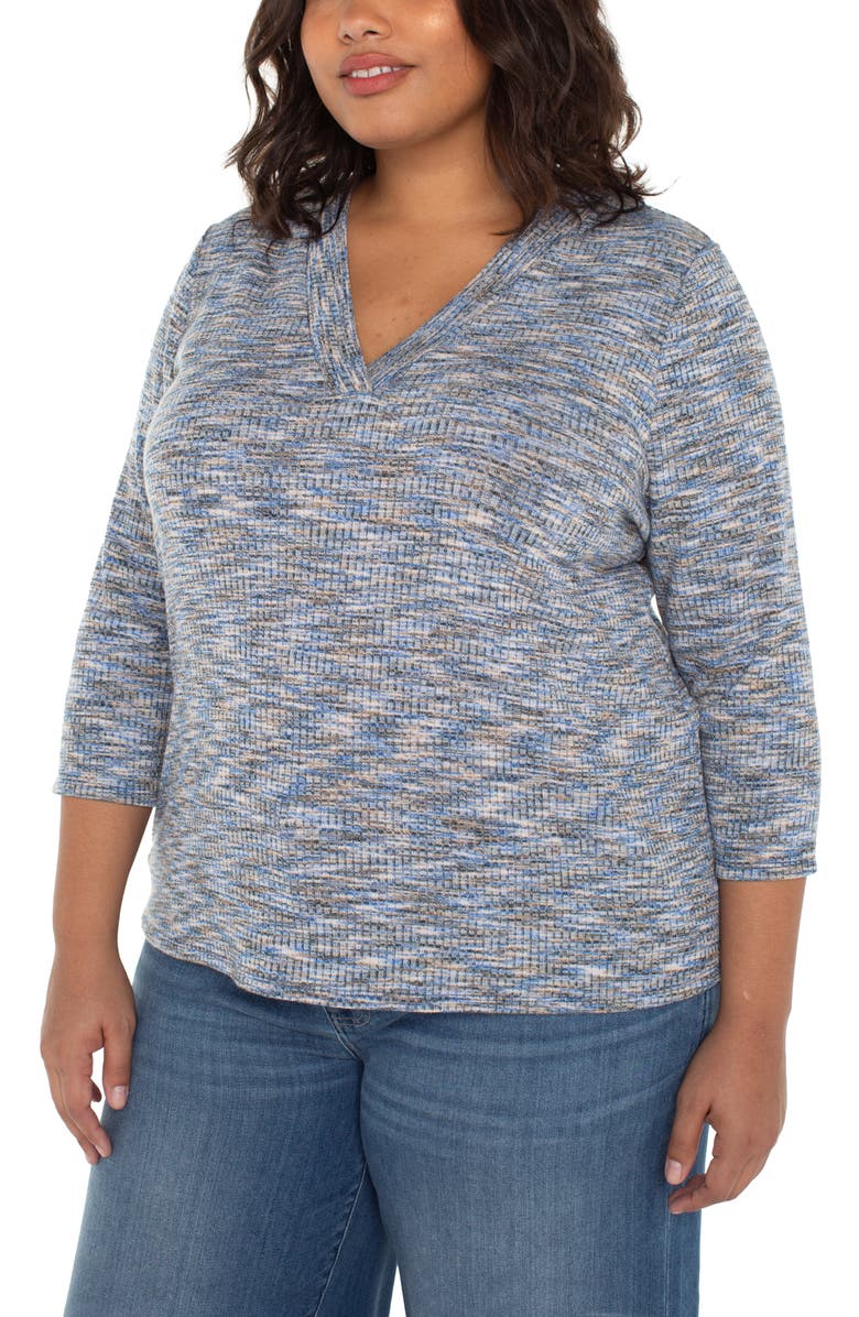 Liverpool Los Angeles Three-Quarter Sleeve Knit Top, Main, color, Blue Spacedye