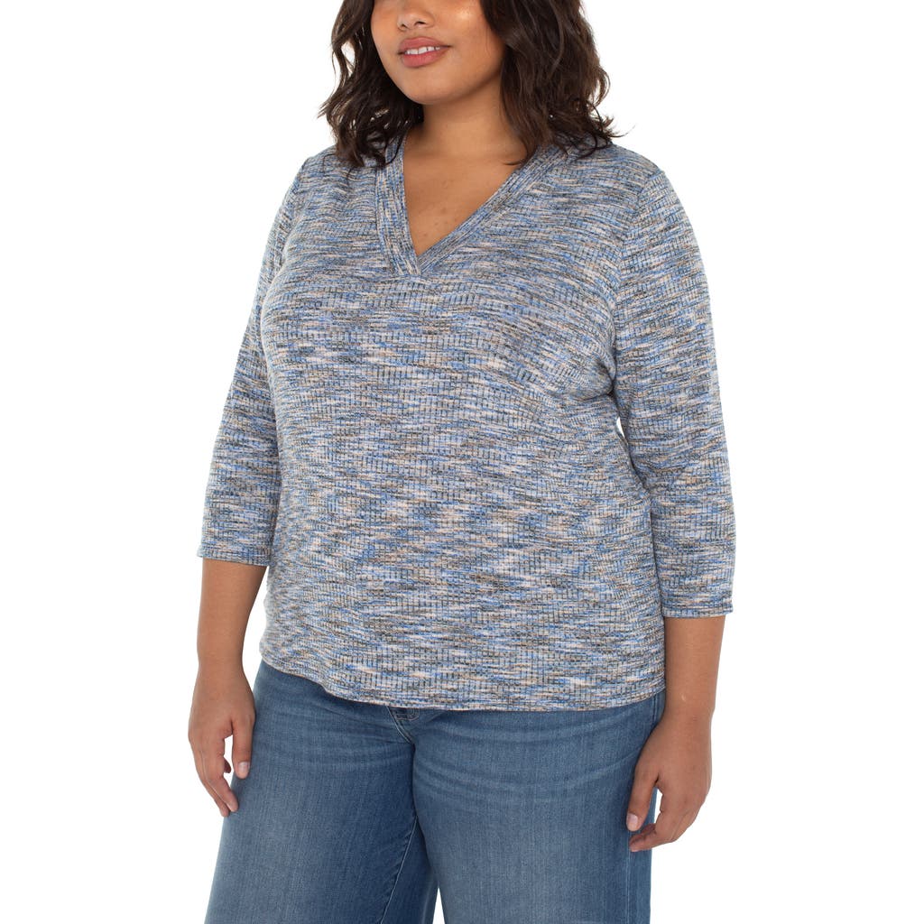 Liverpool Los Angeles Three-quarter Sleeve Knit Top In Blue