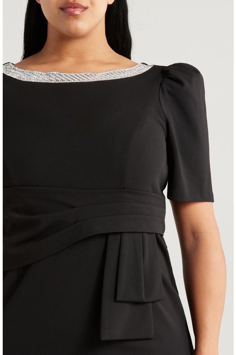 Embellished Crepe Sheath Dress, Alternate, color, BLACK