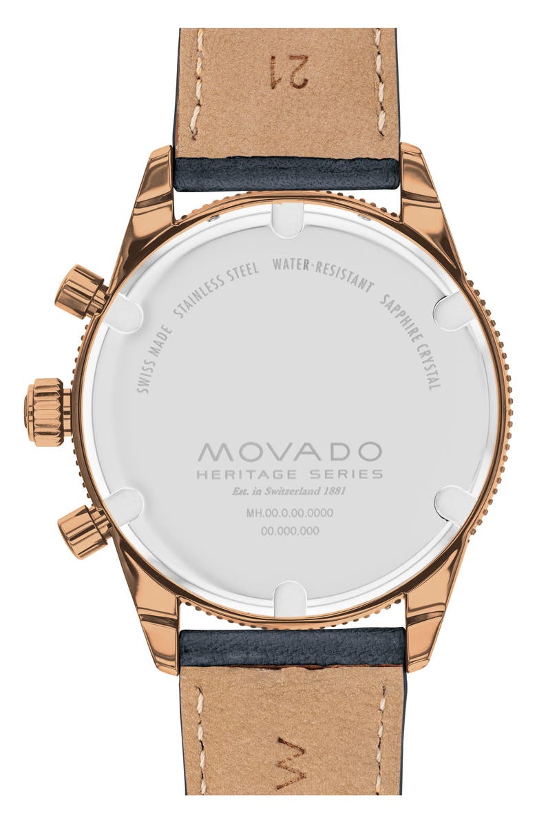 Movado Heritage Calendoplan Chronograph Leather Strap Watch, 42mm, Alternate, color,