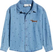 Mini Rodini Kids' Dot Print Denim Button-Up Shirt
