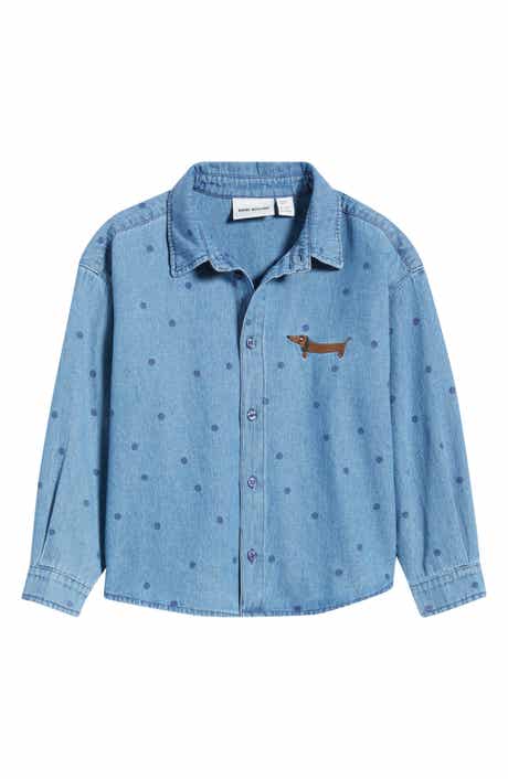 Kids' Dot Print Denim Button-Up Shirt