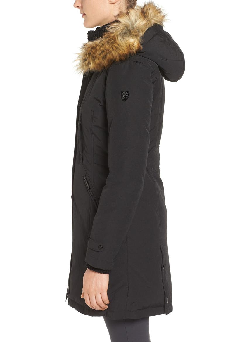 Faux Fur Trim Down & Feather Fill Parka, Alternate, color, BLACK