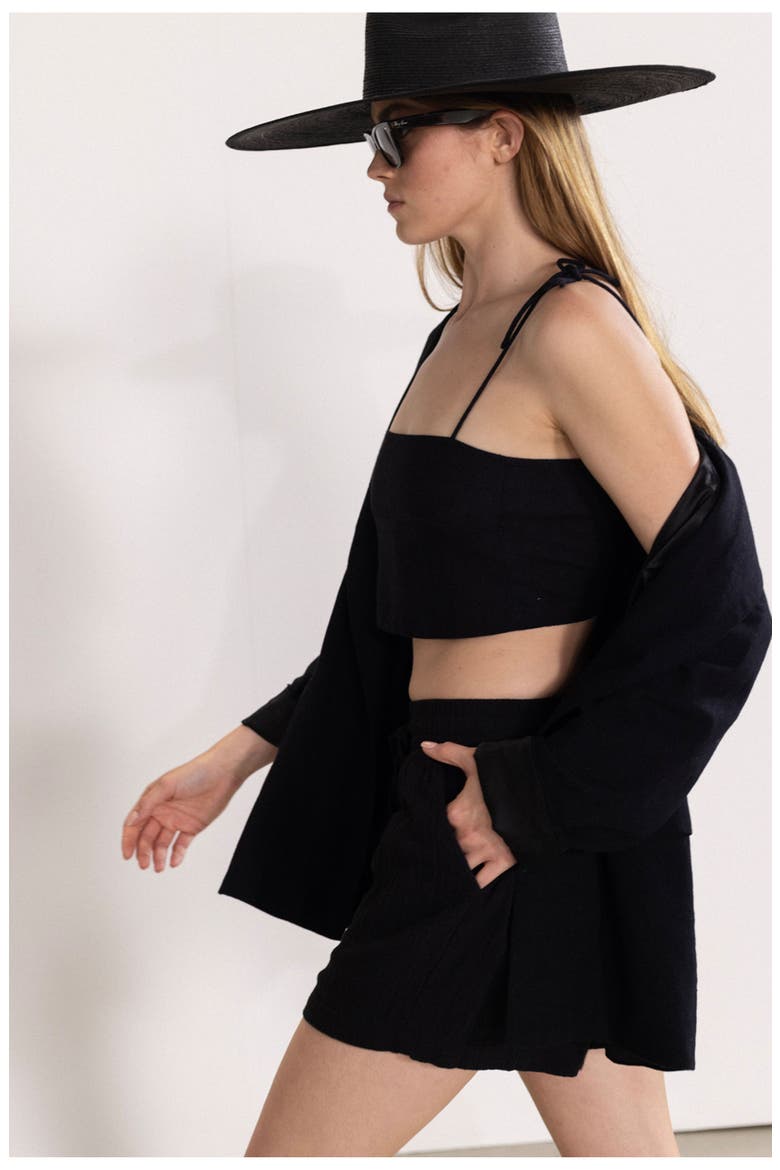 Resort Tie Swim Cover Up Top, Alternate, color, Black
