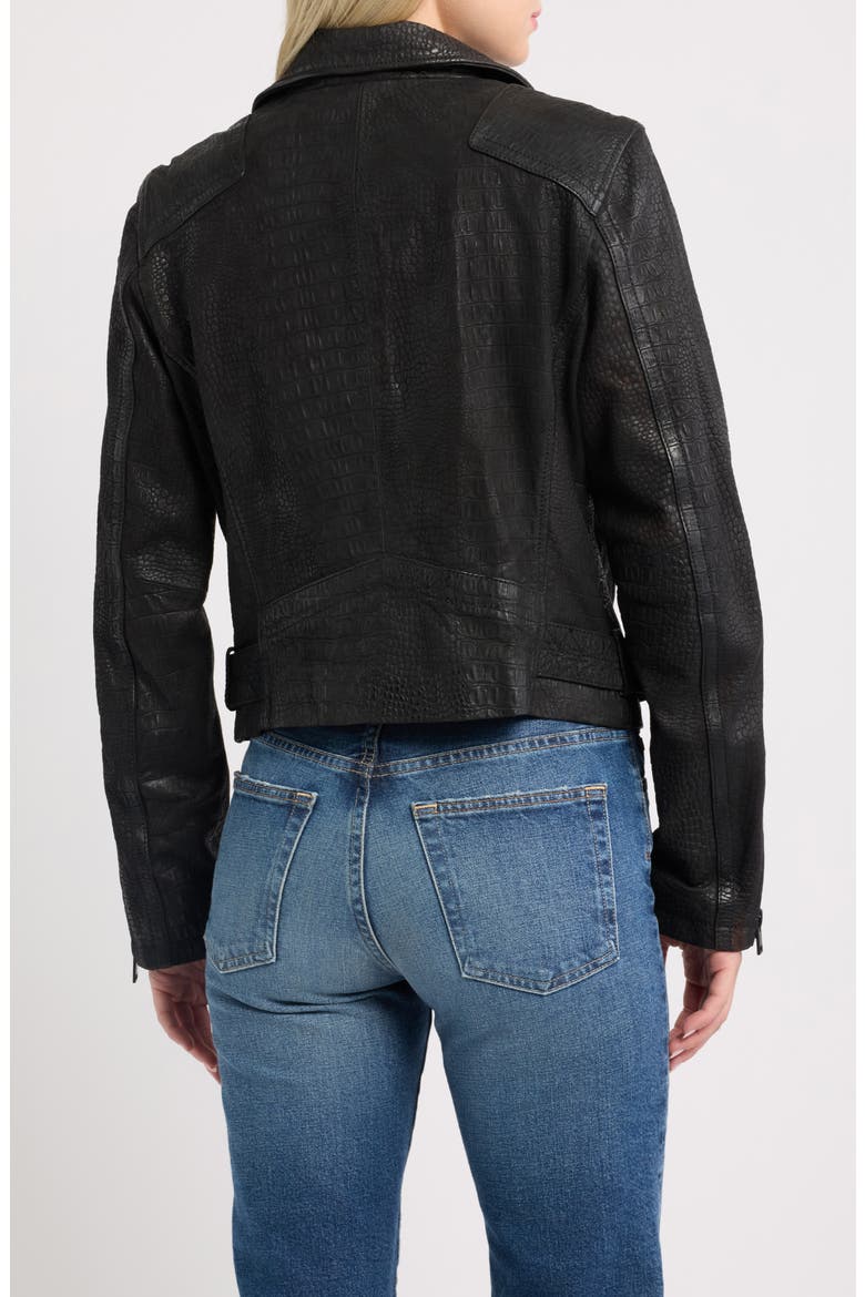 Dilah Croc Embossed Leather Biker Jacket, Alternate, color, BLACK