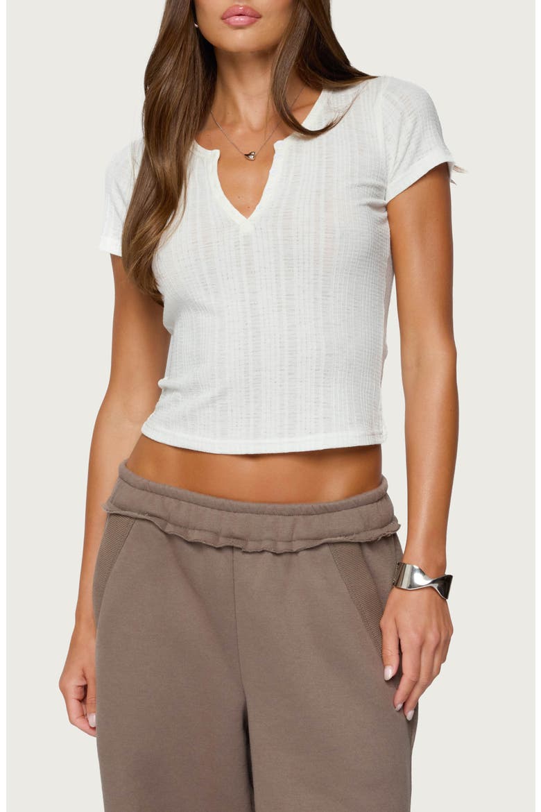 Semisheer Notch Neck Crop T-Shirt, Main, color, WHITE