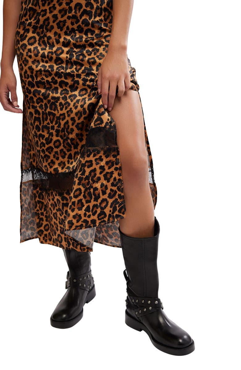 Free People Foolish Heart Printed Lace Trim Satin Dress, Alternate, color, Natural Combo