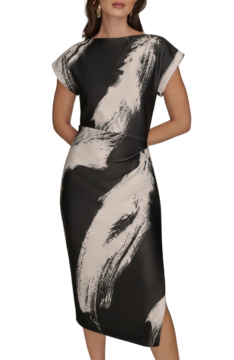 Donna Karan New York Pleated Sheath Cocktail Dress, Alternate, color, Black/ Cream