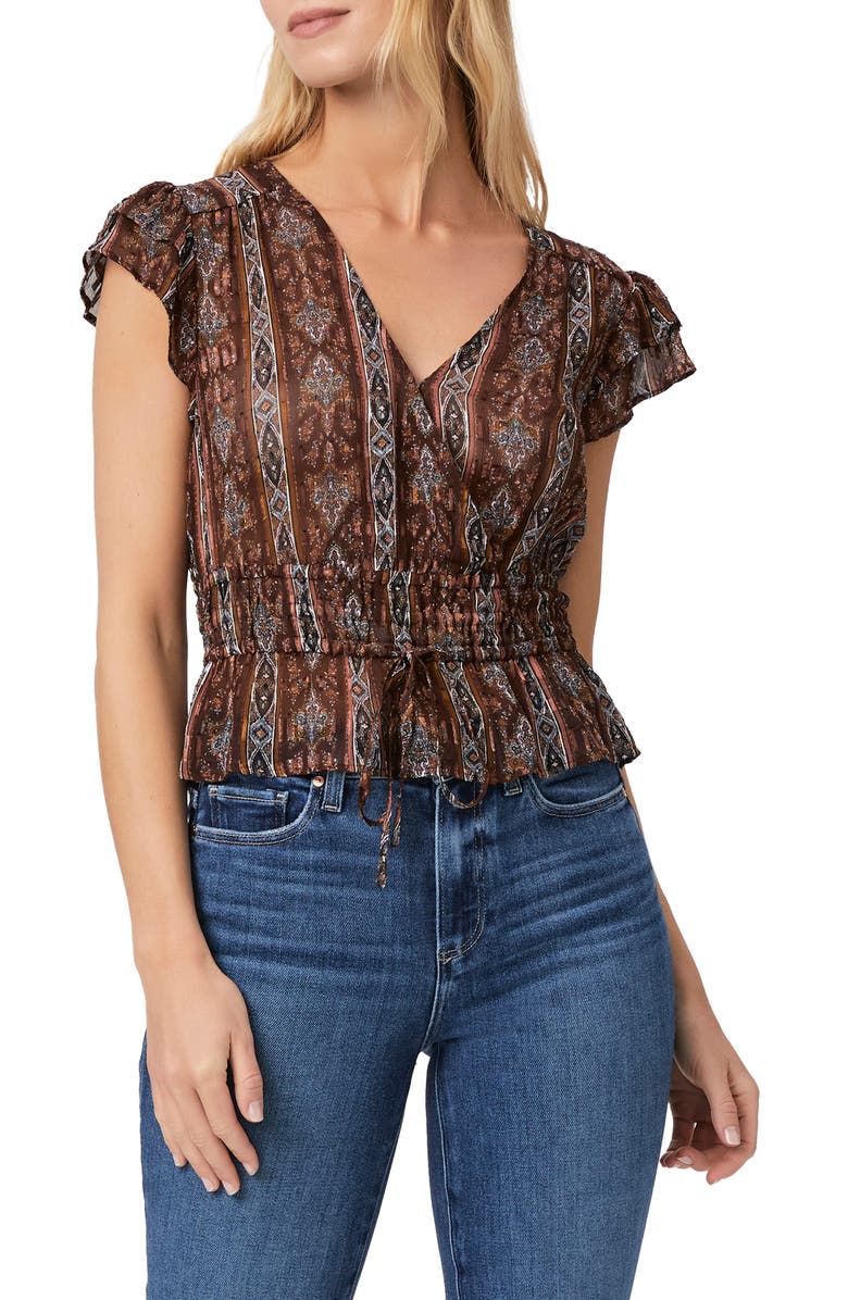 PAIGE Pancetta Smocked Waist Silk Blend Top, Main, color, Landslide Multi