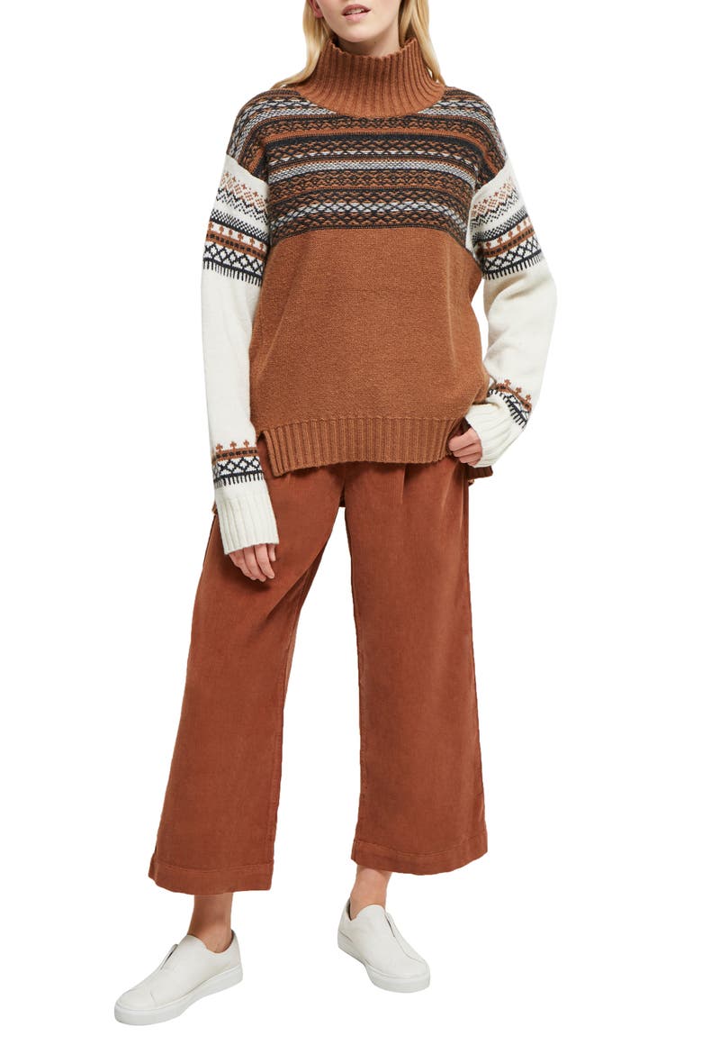 Patchwork Fairisle Turtleneck Sweater, Alternate, color, CASABLANCA