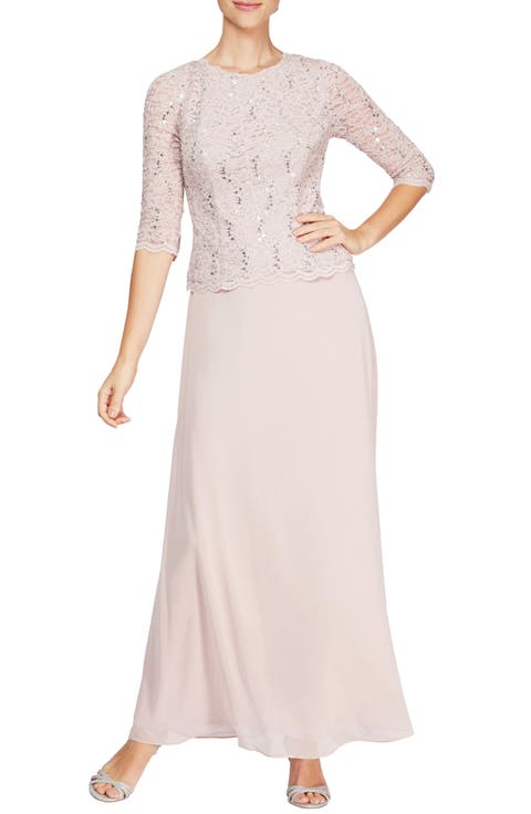 Sequin Lace & Chiffon Gown