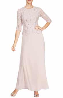 Sequin Lace & Chiffon Gown