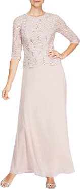Alex Evenings Sequin Lace & Chiffon Gown