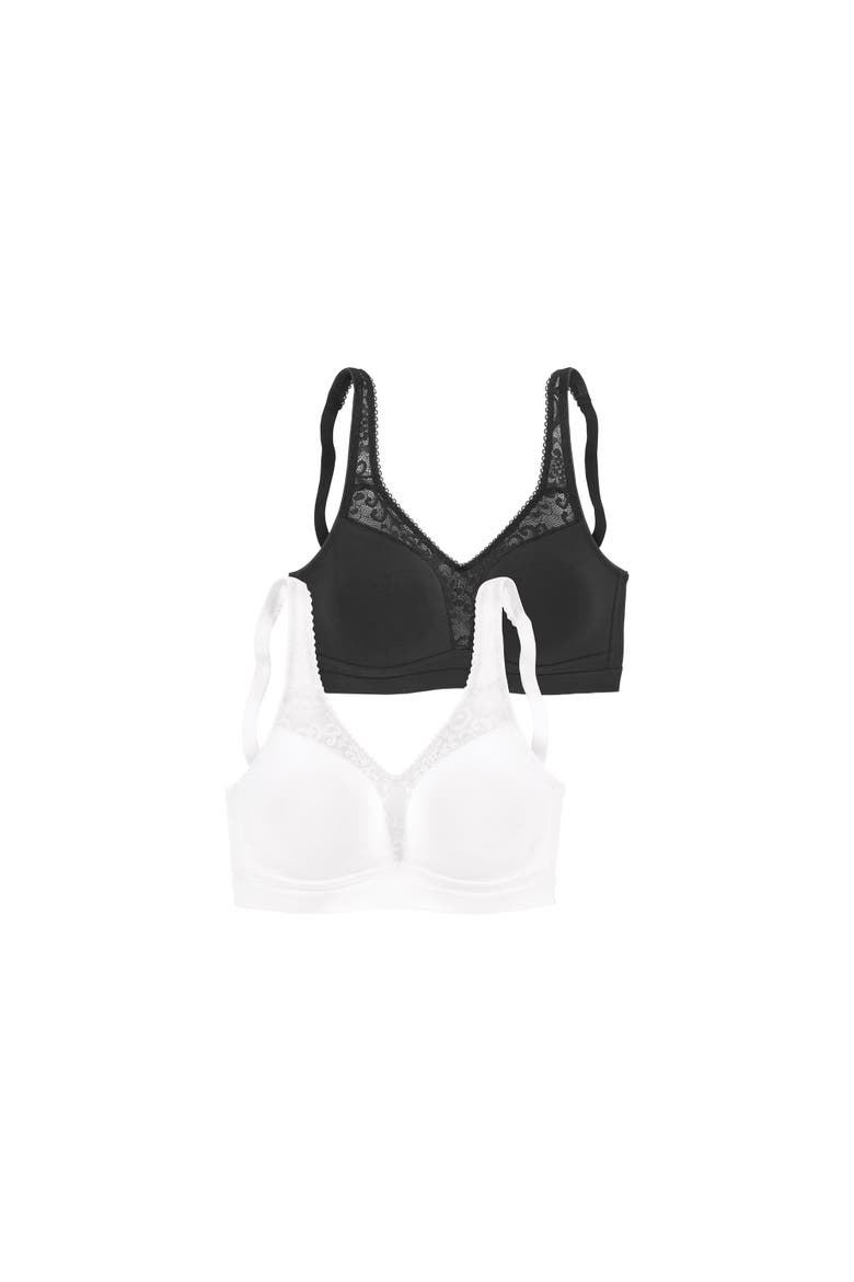 2 Pk Lace Wireless Bras, Alternate, color, White & Black