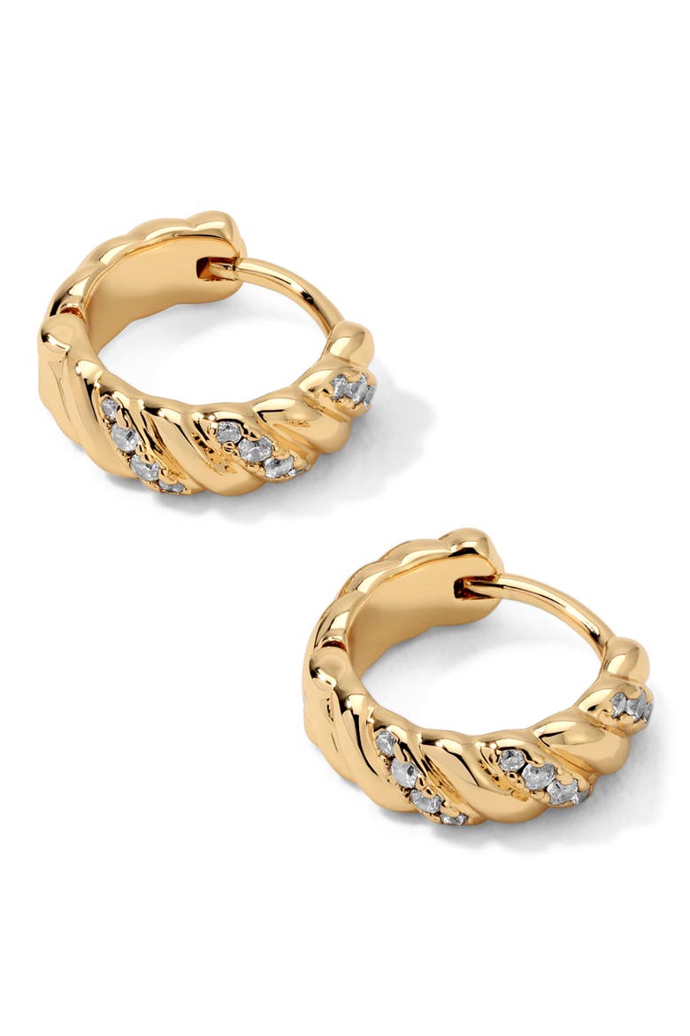 Dahlia Huggie Hoop Earrings, Main, color, GOLD
