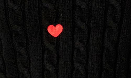 English Factory Heart Embroidered Cable Stitch Sweater In Black