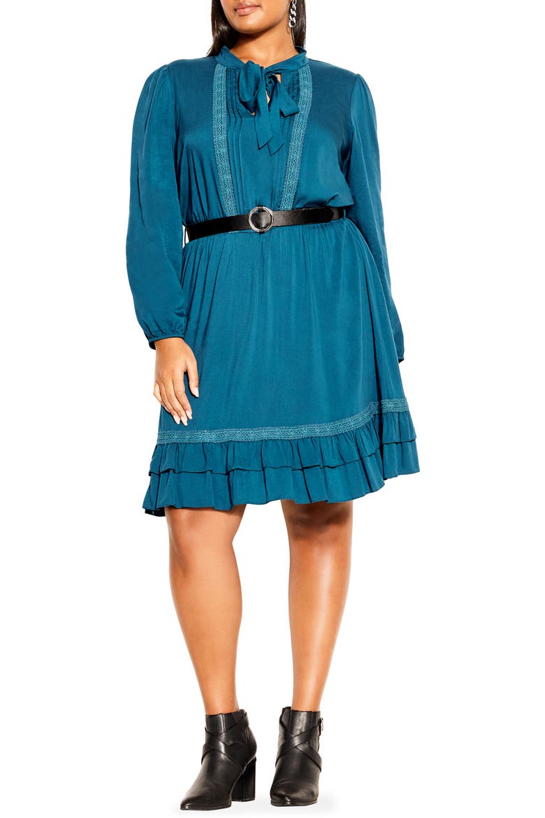 Precious Belted Long Sleeve Dress, Main, color, TEALDNU
