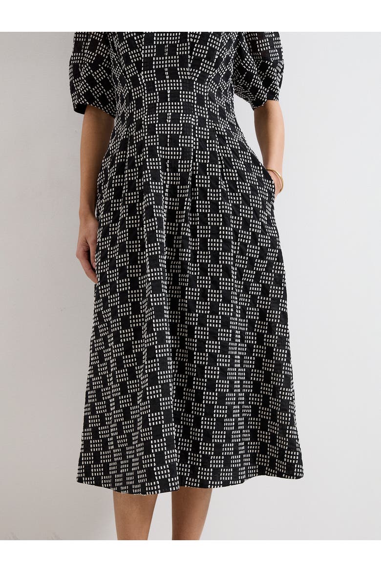 Yasmine V-Neck Printed A-Line Dress, Alternate, color, Black/Ivory