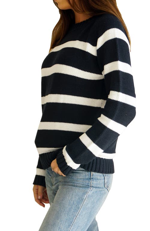 Paneros Clothing Sloane Stripe Cotton Crewneck Sweater In Midnight Navy Stripe