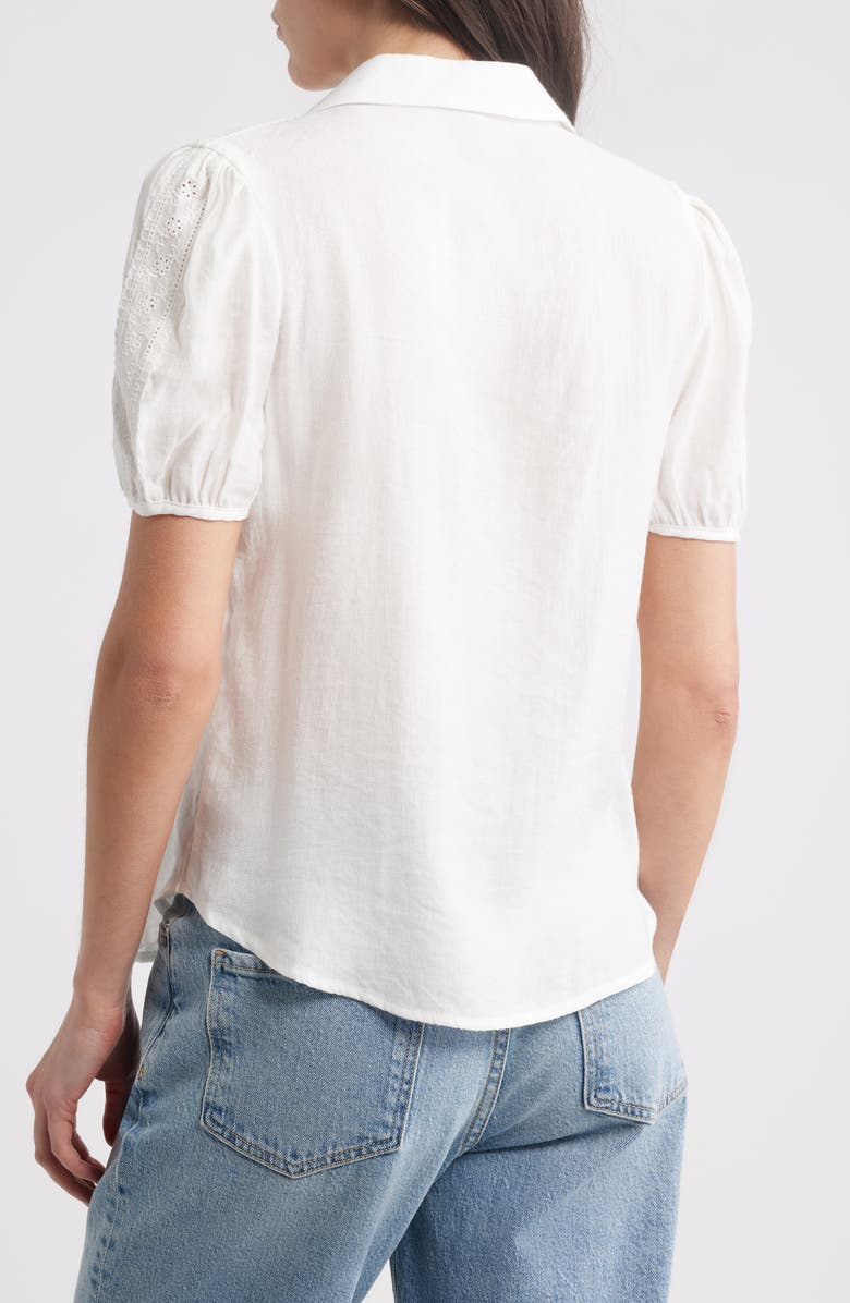 Bobeau Eyelet Detail Short Sleeve Button-Up Shirt, Alternate, color, White