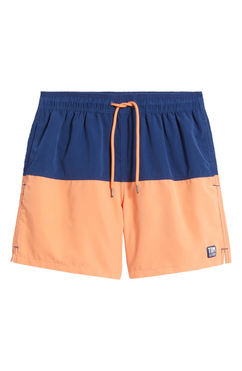 Tom & Teddy Colorblock Swim Trunks, Alternate, color, Blue Orange
