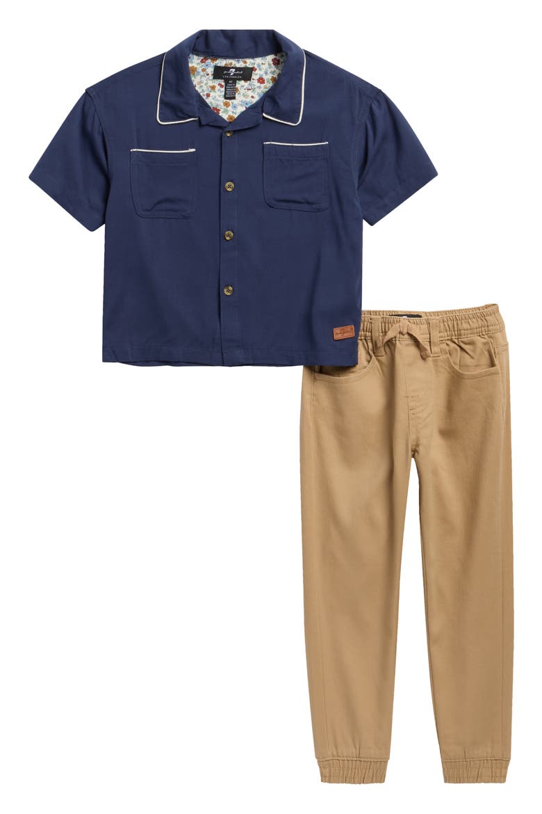 Camp Shirt & Jogger Pants Set, Main, color, NAVY