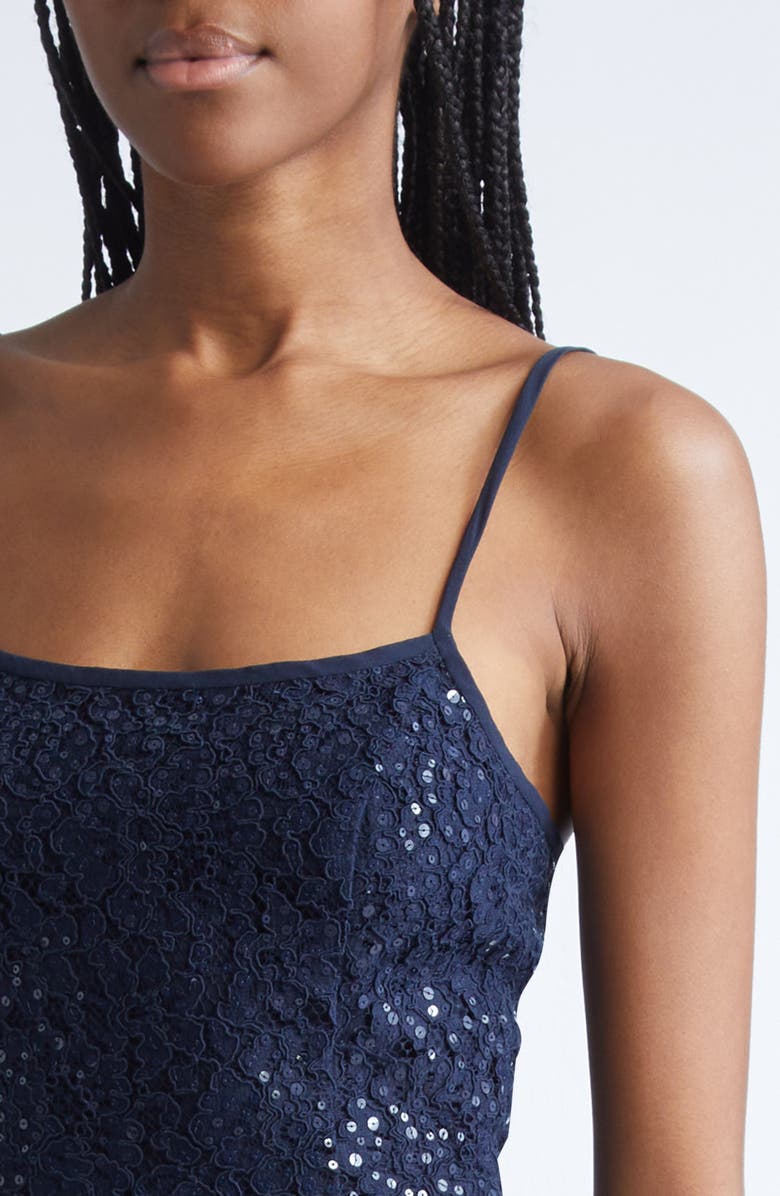 Michael Kors Collection Sequin Corded Floral Lace Gown, Alternate, color, Midnight