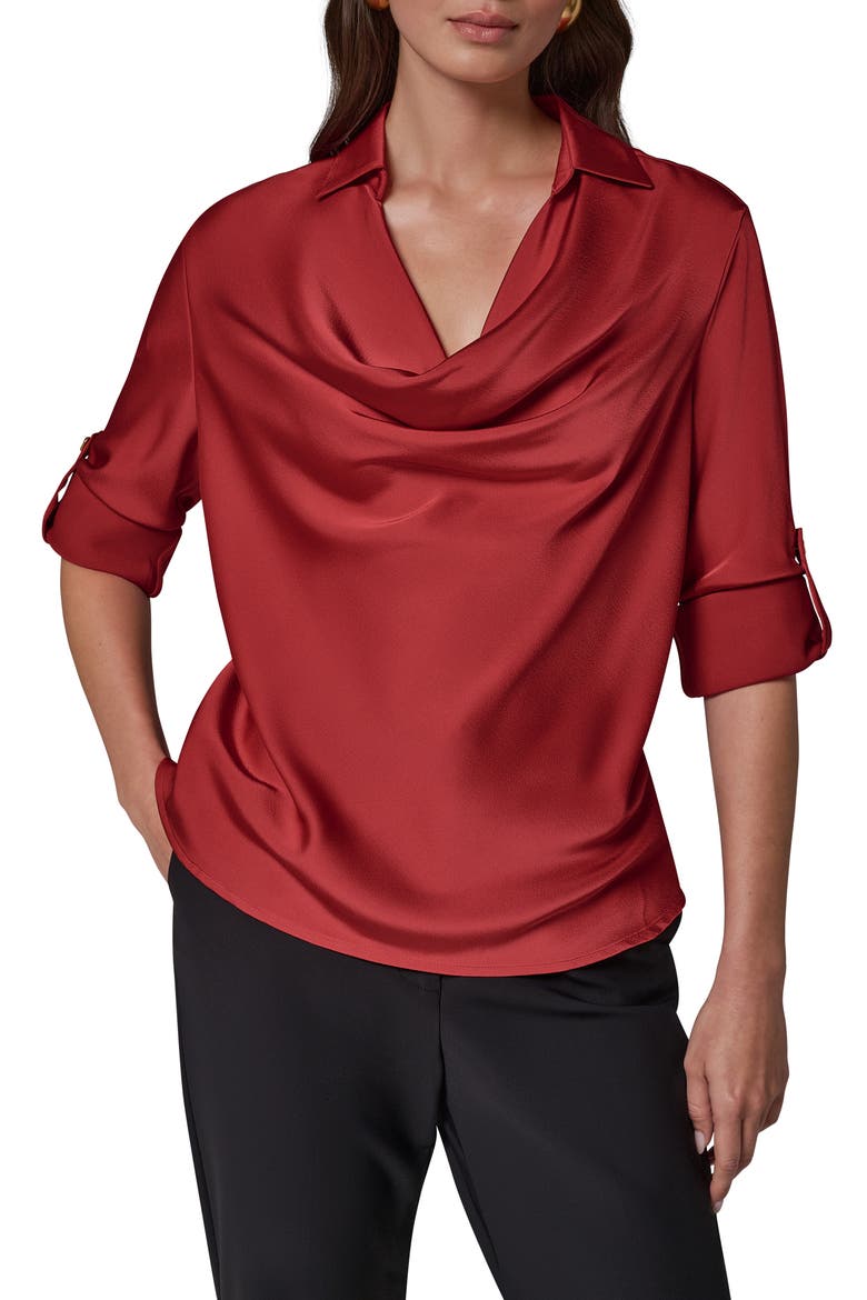 Roll Sleeve Cowl Neck Top, Main, color, RED VELVET