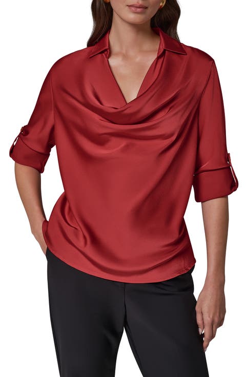 Roll Sleeve Cowl Neck Top