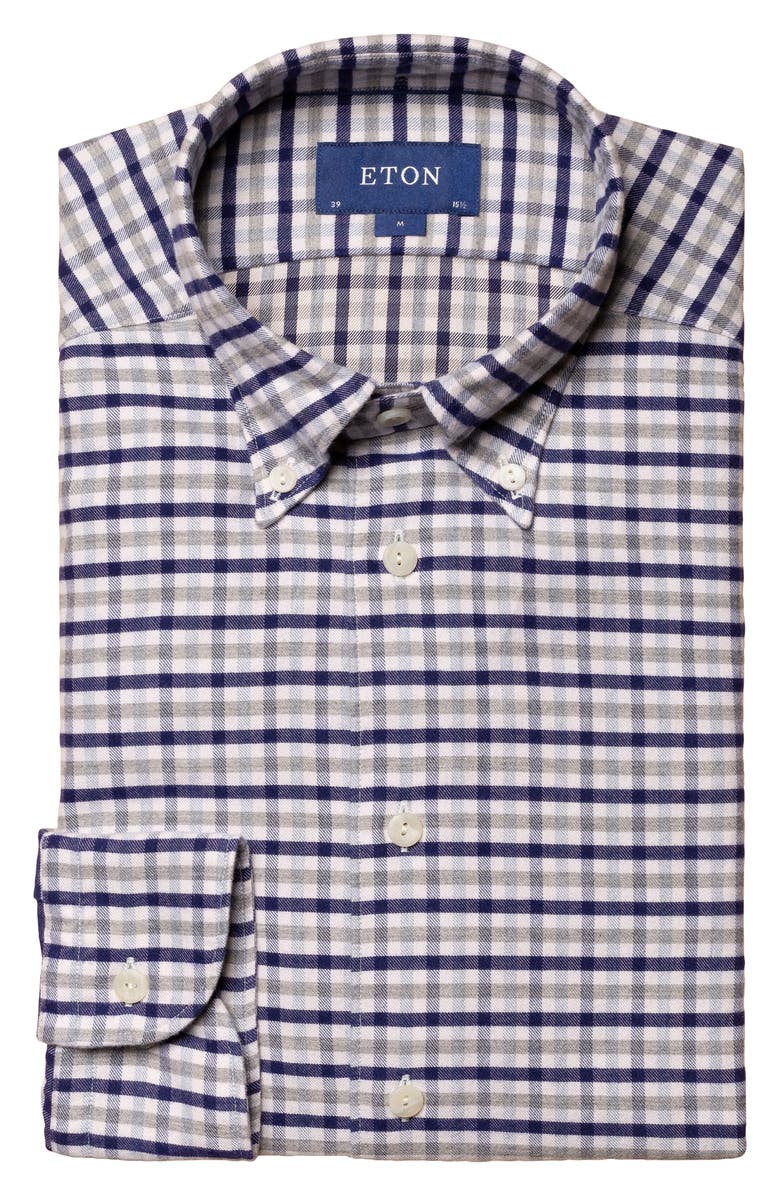 Eton Contemporary Fit Plaid Flannel Dress Shirt, Alternate, color, 