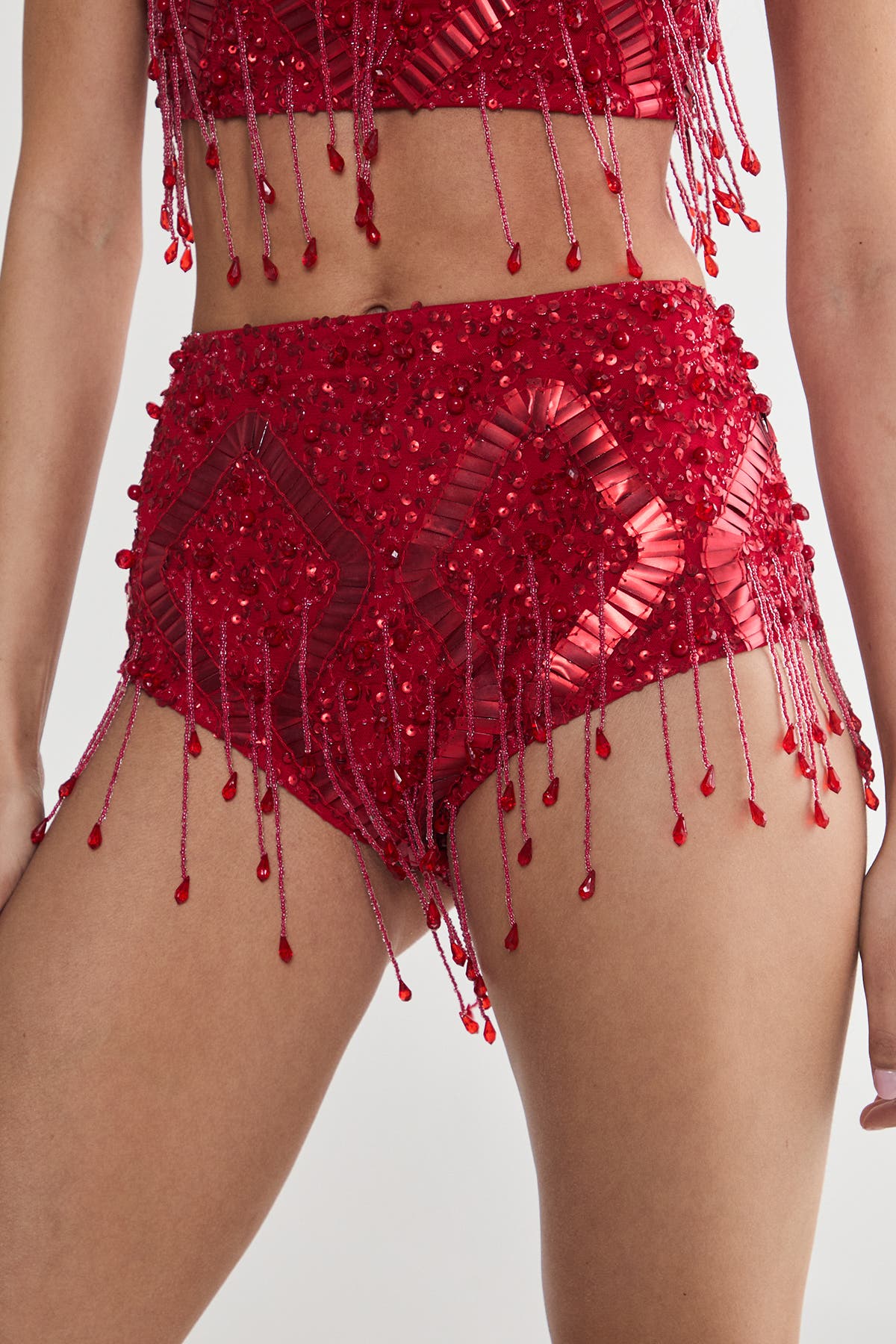 Embellished Tassel Beaded Booty Shorts