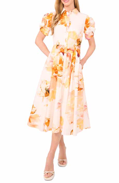 Ted Baker Floral Puff Sleeve Cotton Shirtdress