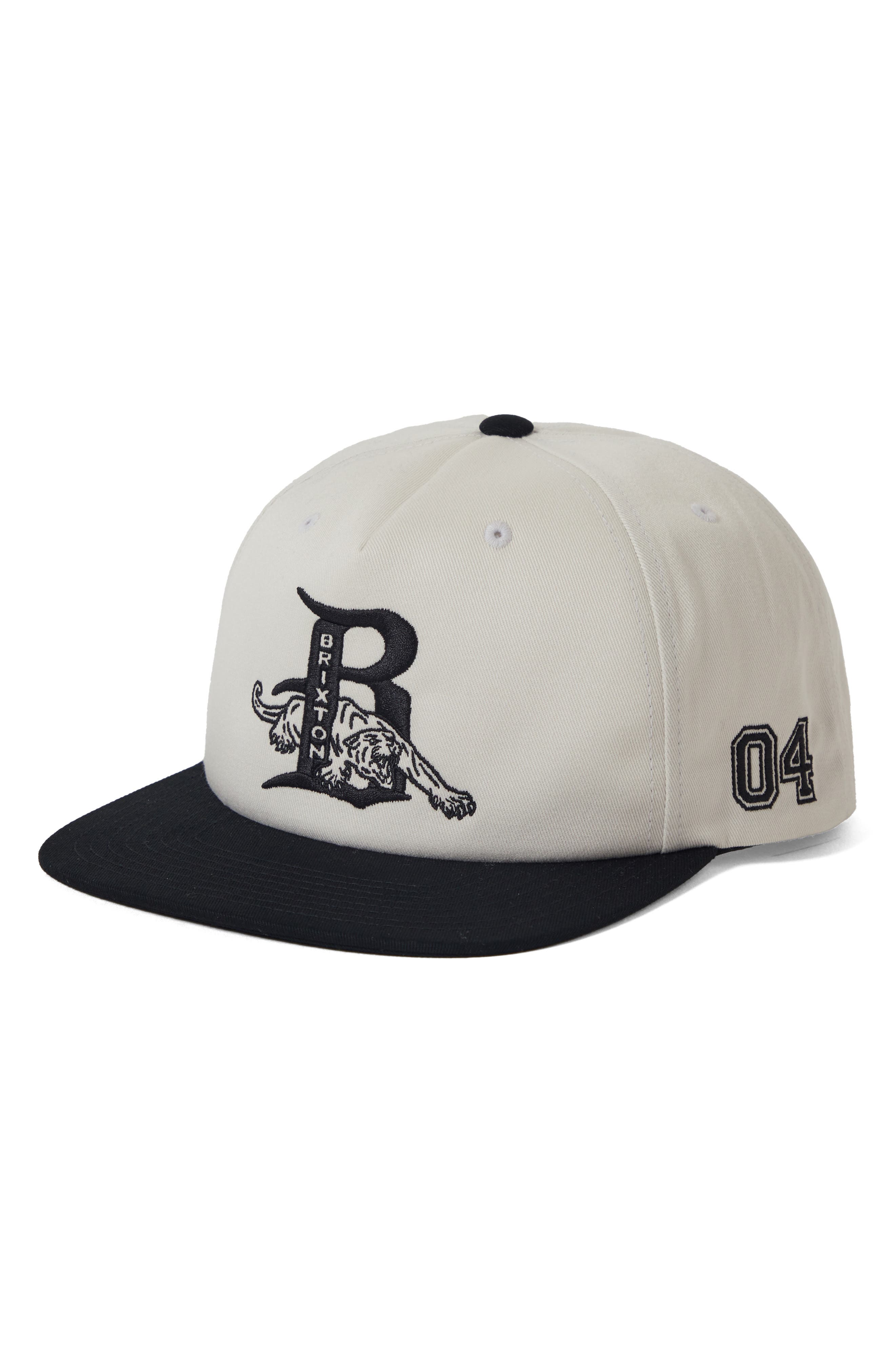 Brixton Predator Embroidered Snapback Baseball Cap In White