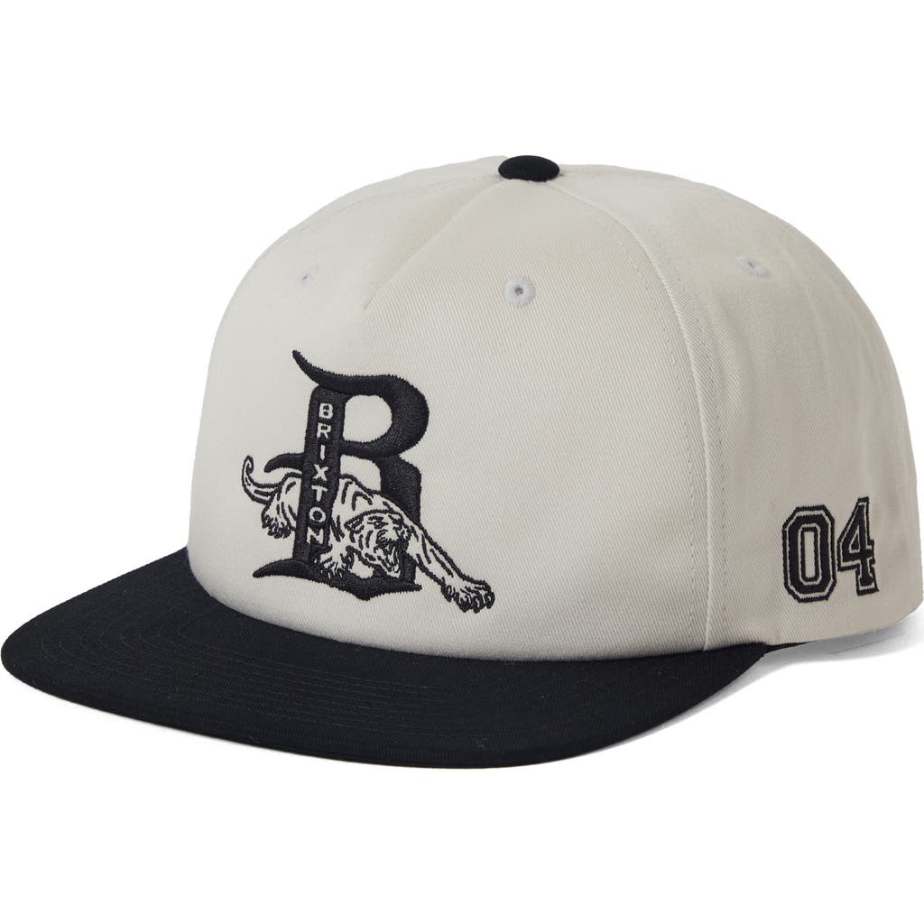 Brixton Predator Embroidered Snapback Baseball Cap In White