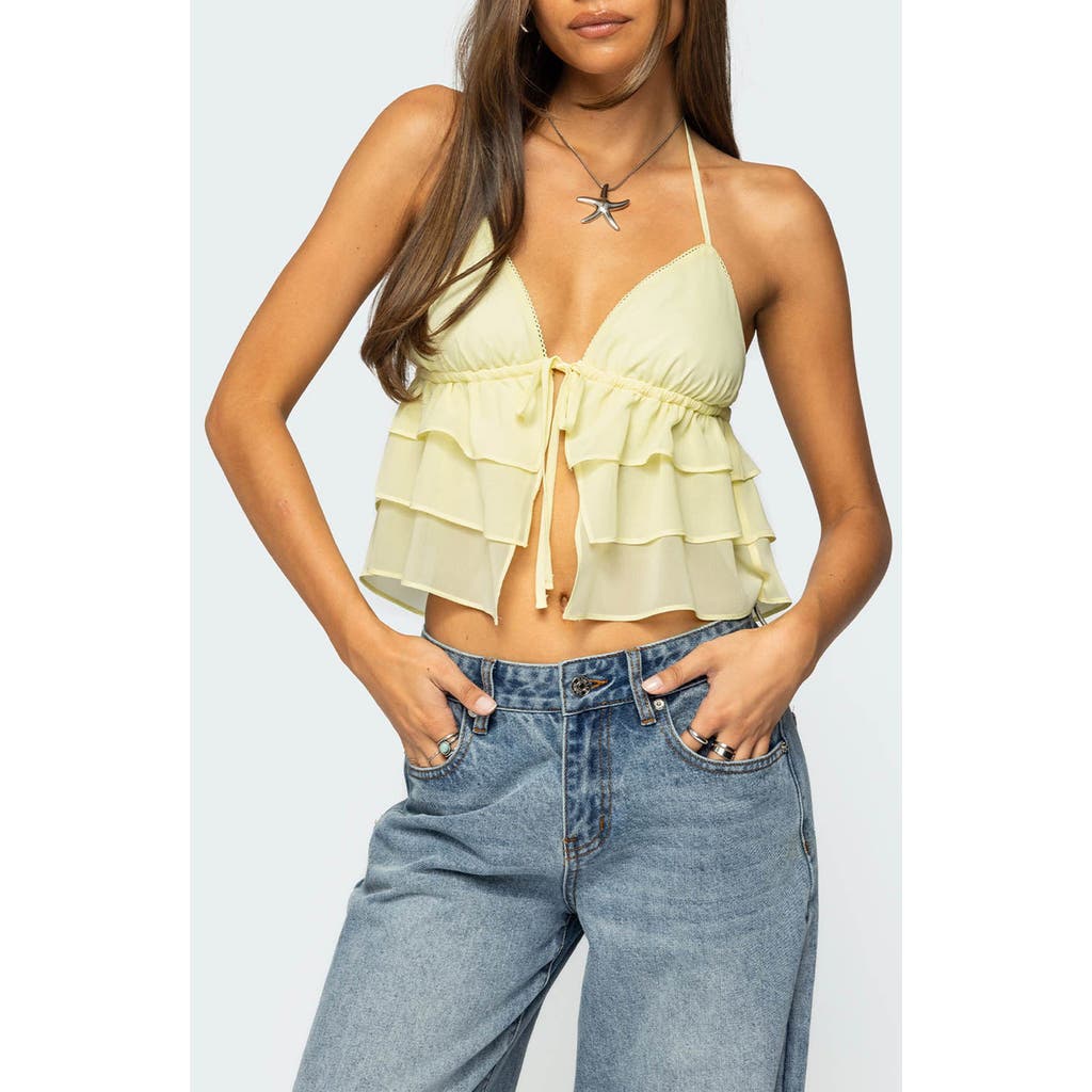 EDIKTED EDIKTED ZEPHI SPLIT FRONT RUFFLE TOP