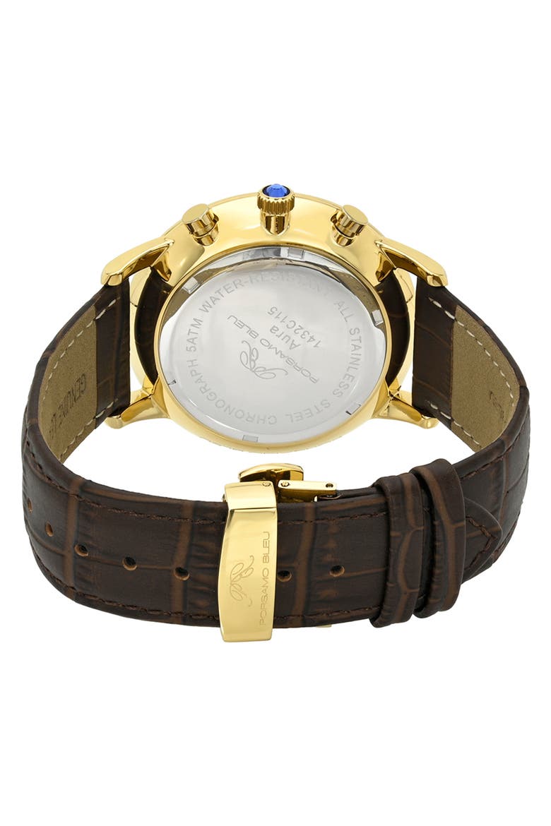 Aura Leather Strap Chronograph Watch, 44mm, Alternate, color, GOLD BROWN