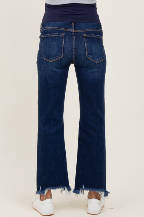 Pinkblush Distressed Hem Cropped Bootcut Maternity Jeans In Blue