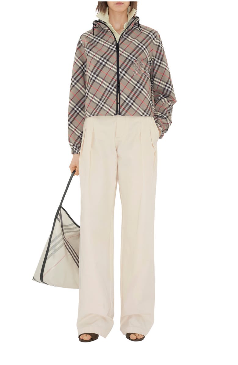 Burberry Cropped Reversible Check Jacket, Main, color, Mauve Grey