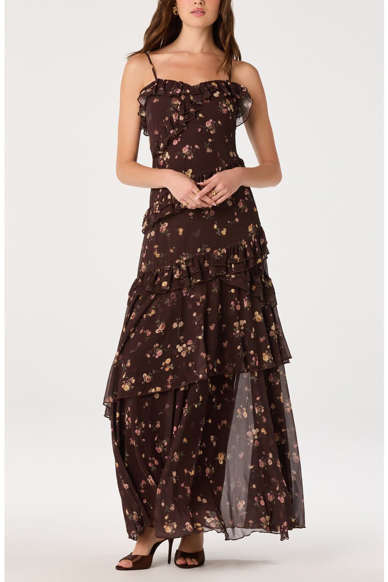 Journee Ruffle Floral Maxi Dress, Alternate, color, CHOCOLATE FLORAL